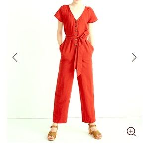 Madewell Linen-Cotton Red Jumpsuit/Romper NWT
